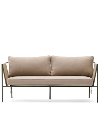 Kave Home Zivia Udendørs Pers Sofa Armlæn Hynder Ecru Rebsnor Grøn Stål 178cm på Afbetaling