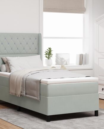 Led Boxspring Seng Med Madras Argyle Lysegrå 100 200 Fløjl på Afbetaling