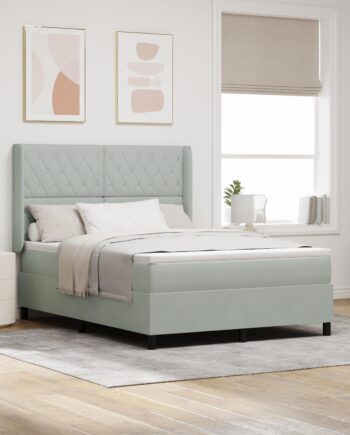 Led Boxspring Seng Med Madras Argyle Lysegrå 140 190 Fløjl på Afbetaling