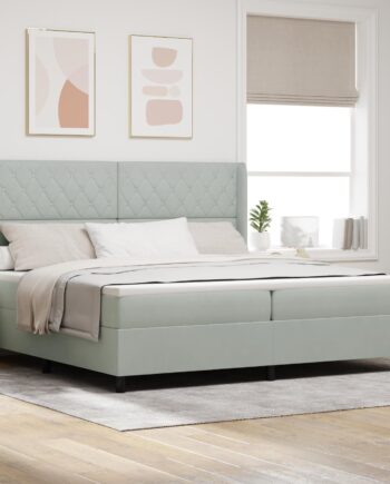 Led Boxspring Seng Med Madras Argyle Lysegrå 200 200 Fløjl på Afbetaling
