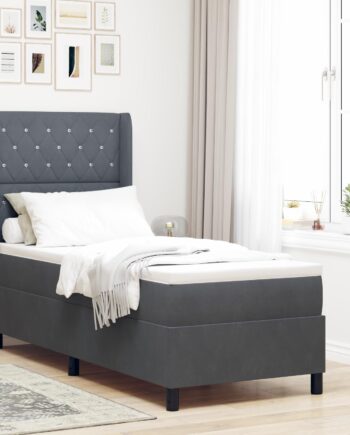 Led Boxspring Seng Med Madras Argyle Mørkegrå 200 Fløjl på Afbetaling
