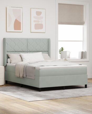 Led Boxspring Seng Med Madras Lysegrå 140 190 Fløjl på Afbetaling