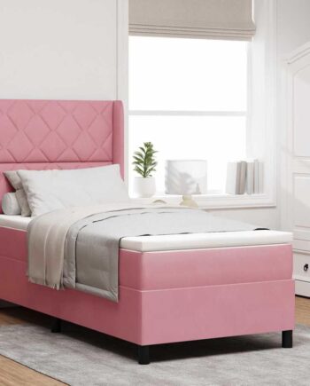 Led Boxspring Seng Med Madras Lyserød 100 200 Fløjl på Afbetaling