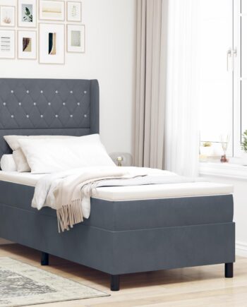 Led Boxspring Seng Med Madras Mørkegrå 100 200 Fløjl på Afbetaling