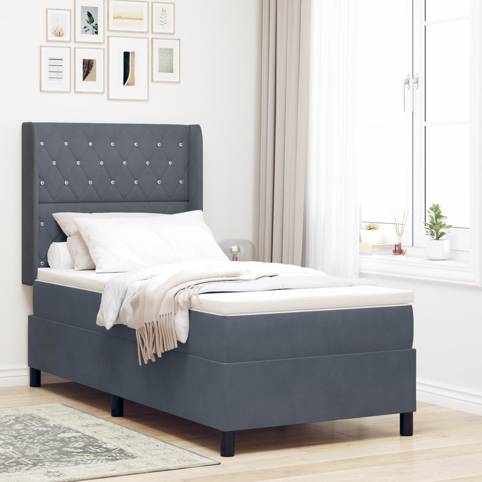 Led Boxspring Seng Med Madras Mørkegrå 100 200 Fløjl på Afbetaling