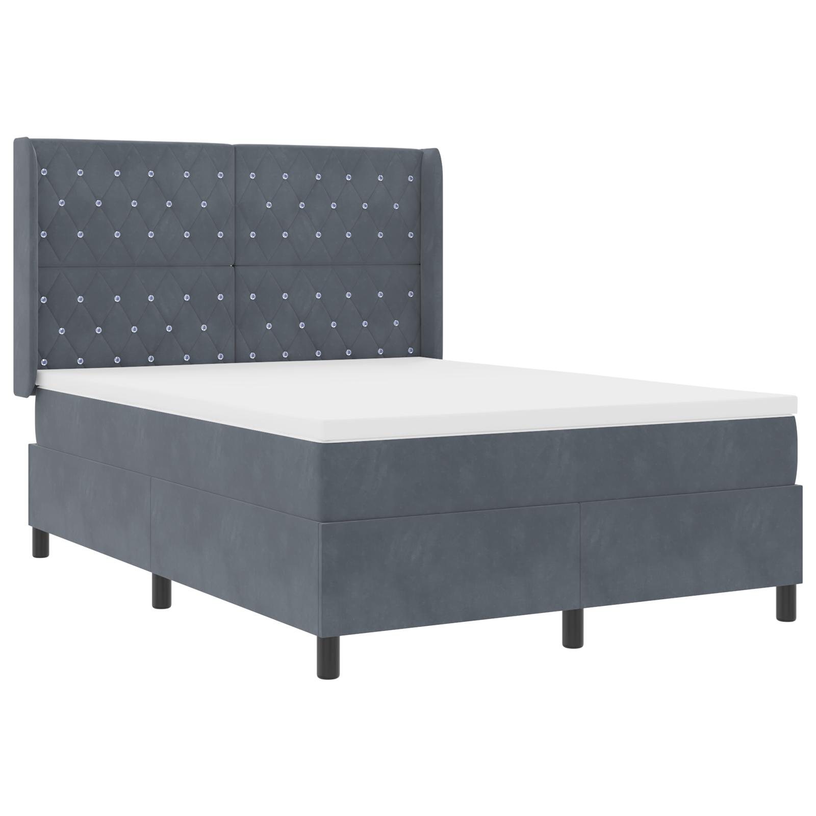 Led Boxspring Seng Med Madras Mørkegrå 140 190 Fløjl på Afbetaling