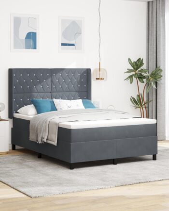 Led Boxspring Seng Med Madras Mørkegrå 140 200 Fløjl på Afbetaling