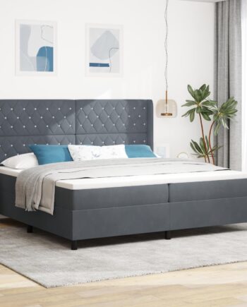 Led Boxspring Seng Med Madras Mørkegrå 200 200 Fløjl på Afbetaling