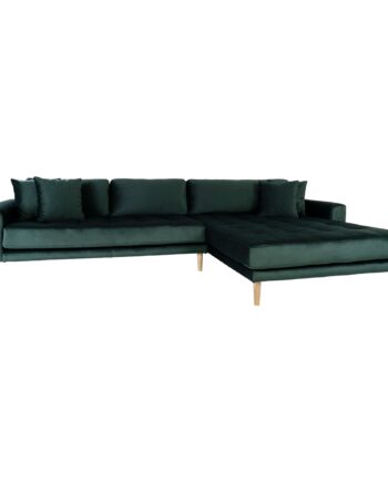 Lido Lounge Sofa Højrevendt Mørkegrøn Velour Med Fire Puder Hn1006 på Afbetaling