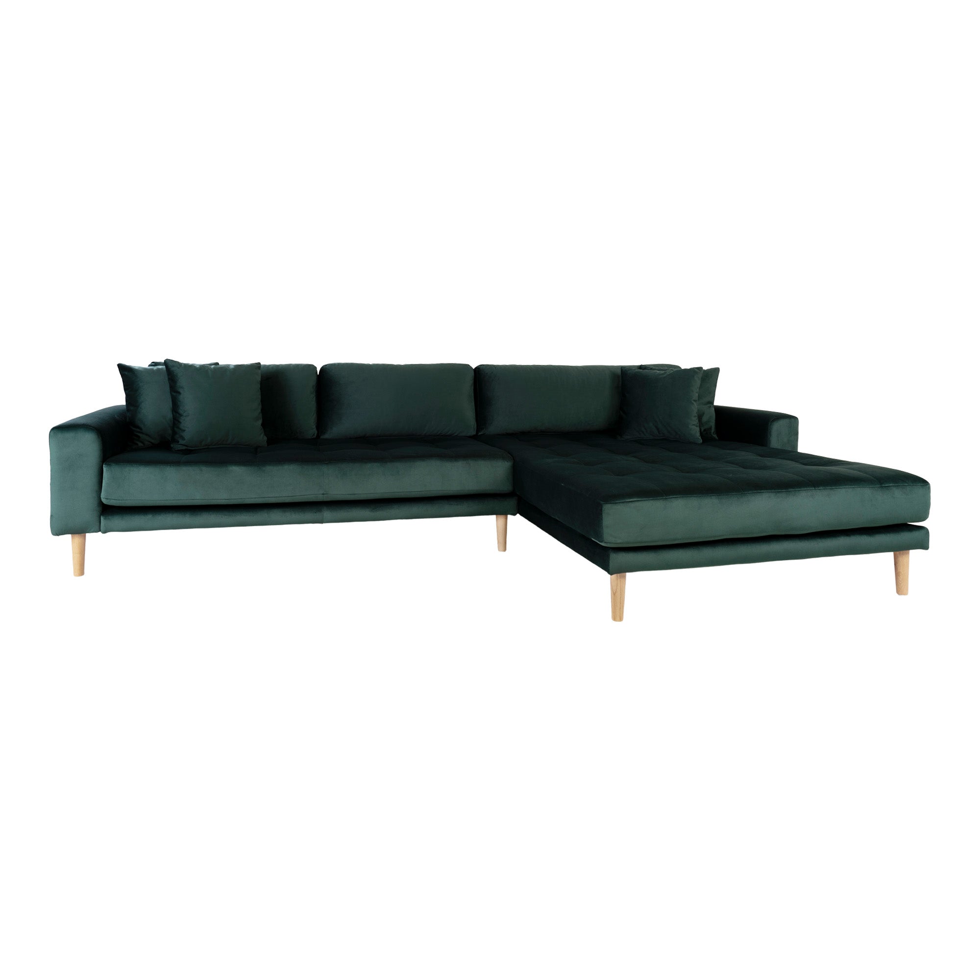 Lido Lounge Sofa Højrevendt Mørkegrøn Velour Med Fire Puder Hn1006 på Afbetaling
