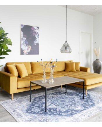 Lido Lounge Sofa Højrevendt Sennepsgul Velour Med Fire Puder Hn1004 på Afbetaling