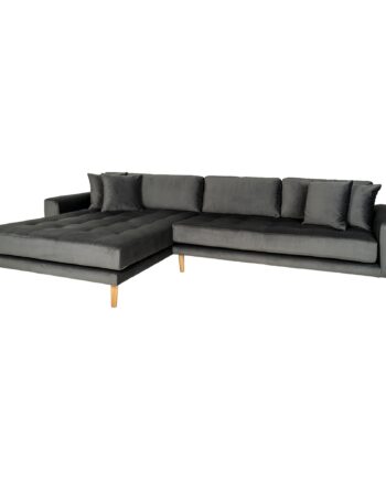 Lido Lounge Sofa Venstrevendt Mørkegrå Velour Med Fire Puder Hn1013 på Afbetaling