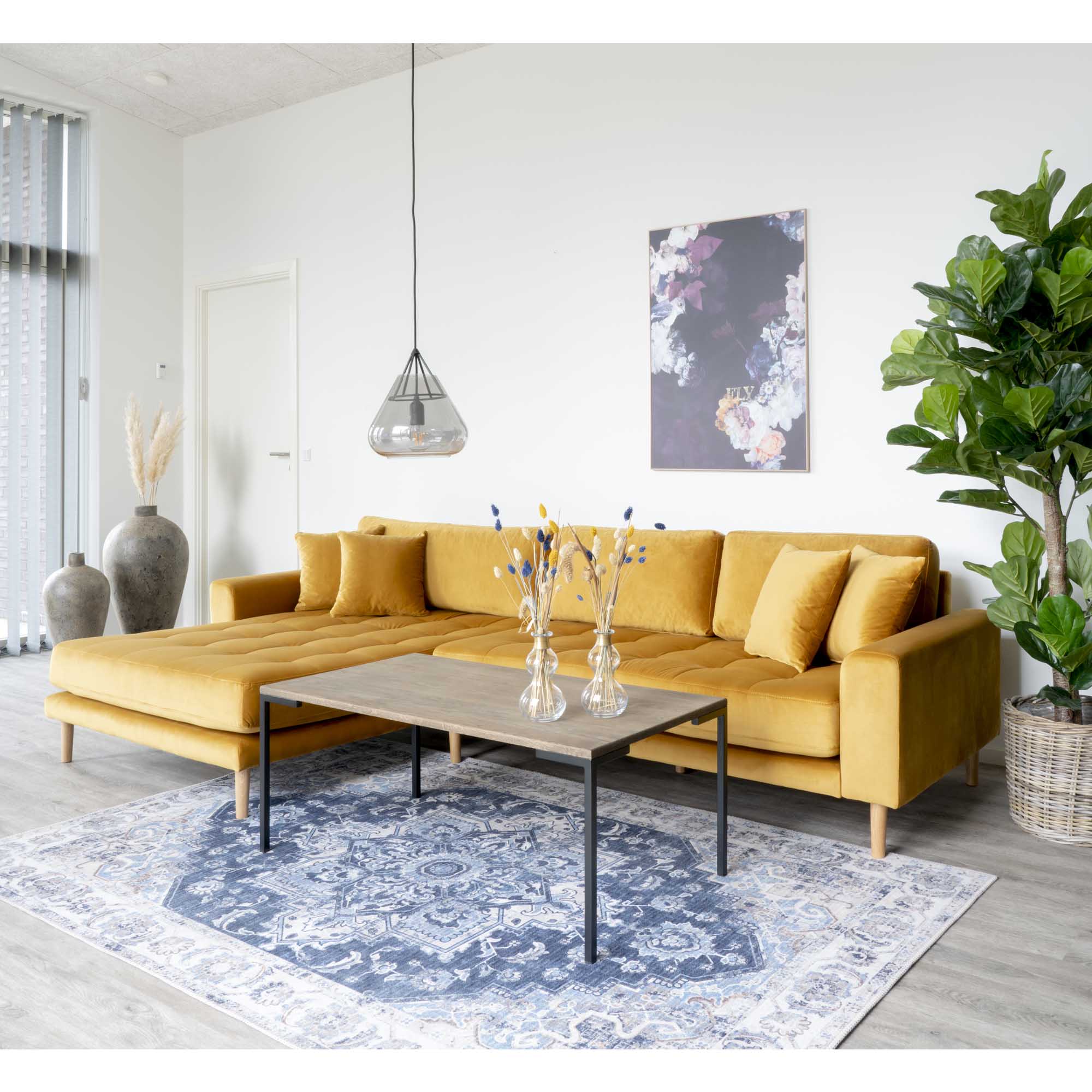 Lido Lounge Sofa Venstrevendt Sennepsgul Velour Med Fire Puder Hn1004 på Afbetaling