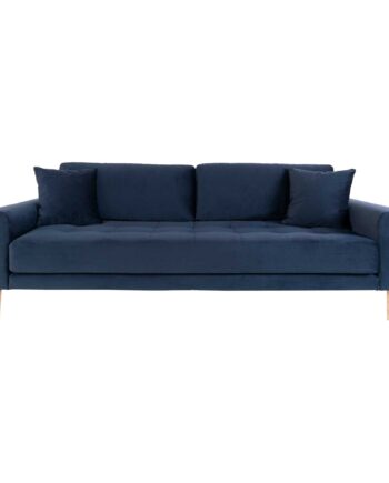 Lido Personers Sofa Personers Sofa Mørkeblå Velour Med Puder Natur Træben Hn1005 på Afbetaling