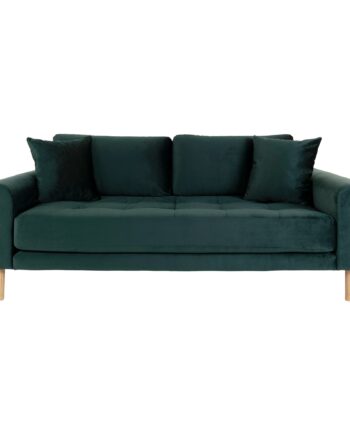 Lido Personers Sofa Personers Sofa Mørkegrøn Velour Med Puder Natur Træben Hn1006 på Afbetaling
