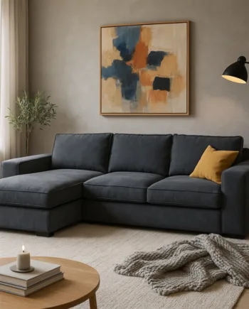 Lønstrup Sofa Med Chaiselong  Grå Blåt Stof på Afbetaling