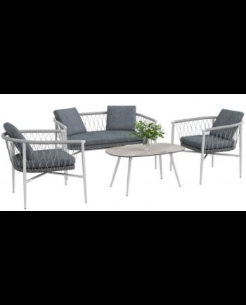 Loungesæt Med Sofa Stole Bord Stål Polyrattan Grå Mørkegrå på Afbetaling