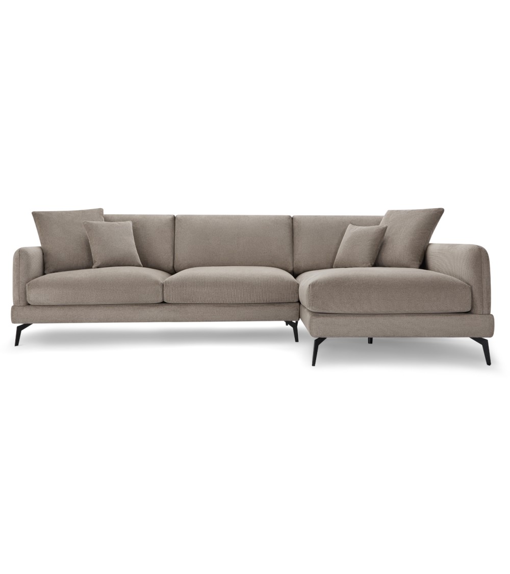 Maggie Sofa Højre Chaiselong Pyntepuder Brun Stof Sort Metal på Afbetaling