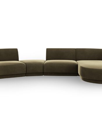Micadoni Miley Pers Modulær Sofa Højre Chaiselong Indbygget Puf Grøn Fløjl på Afbetaling