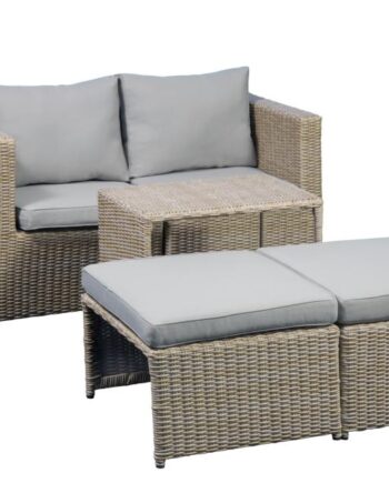 Modul Udendørs Loungesæt Sofa Bord Skamler Beige Stofhynder Brun Flet Sæt Med på Afbetaling
