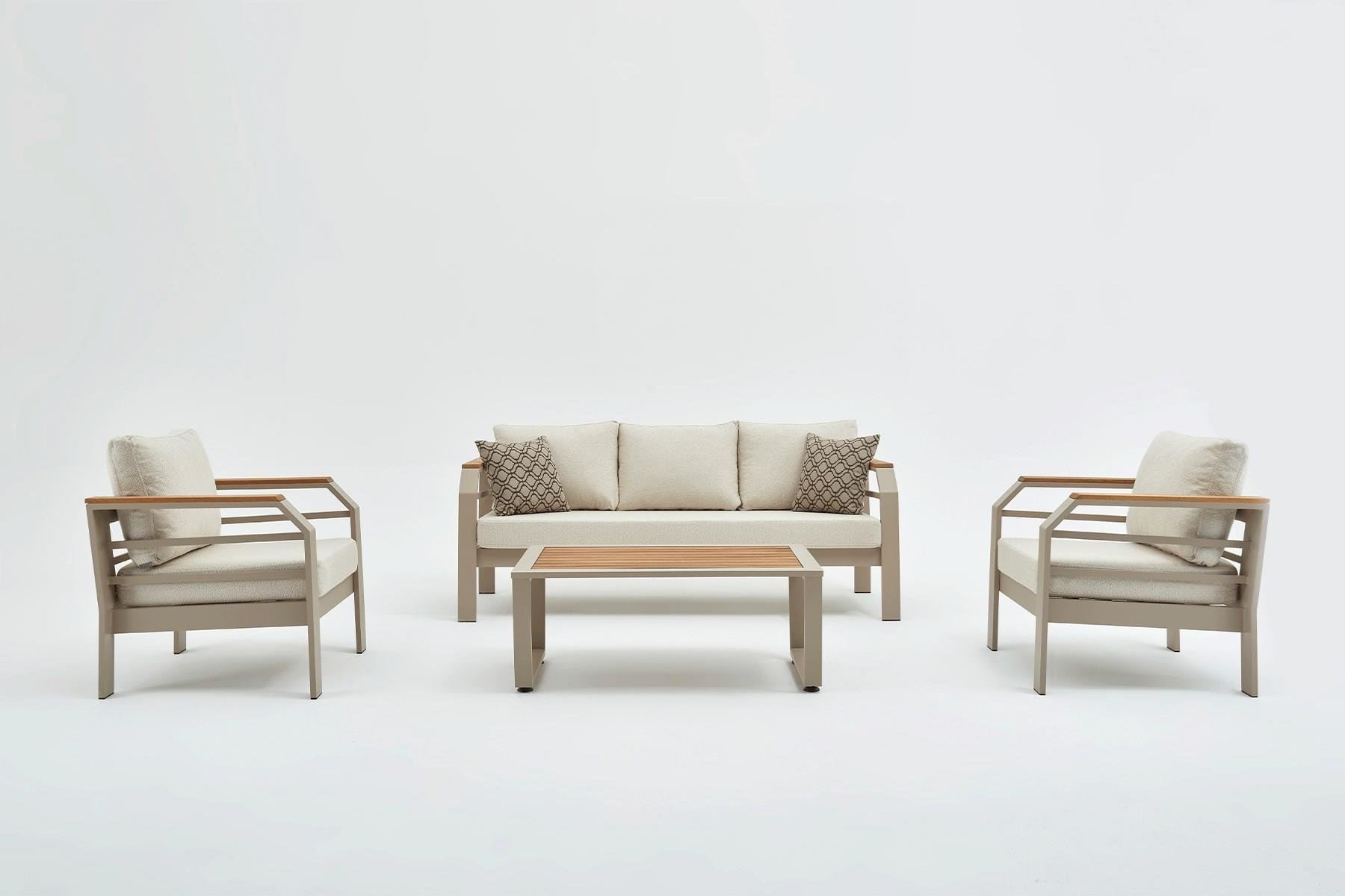 Nordvrk Assento Udendørs Loungesæt Stole Sofa Bord Beige Hynder Beige Aluminium på Afbetaling