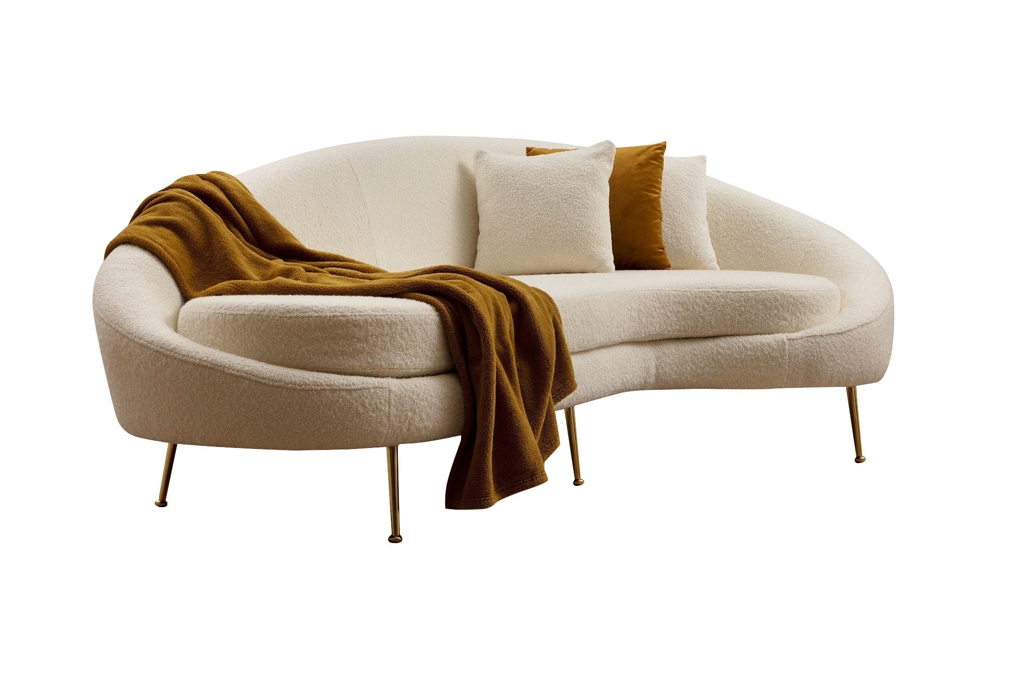 Nordvrk Eses Bouclett Pers Sofa Creme Polyester Stof Guld Metal på Afbetaling
