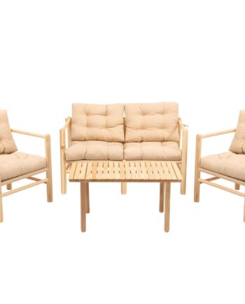 Nordvrk My028 Udendørs Loungesæt Bord Sofa Stole Creme Hynder Natur Kastanjetræ på Afbetaling