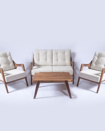 Nordvrk Myc01 Udendørs Loungesæt Bord Sofa Stole Creme Hynder Brun Valnøddetræ på Afbetaling