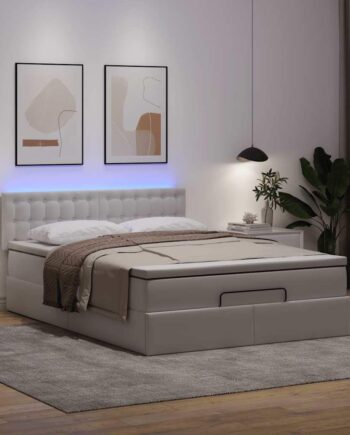 Osmannisk Seng Med Madrasser   Leds 140x200 Kunstlæder Hvid på Afbetaling
