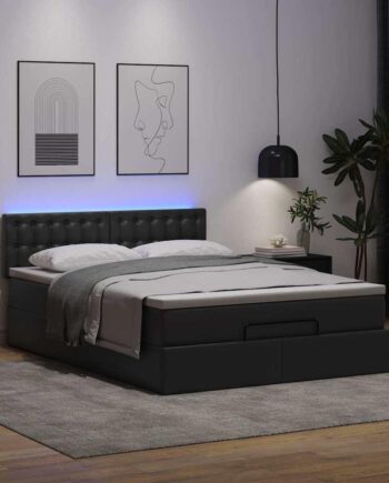 Osmannisk Seng Med Madrasser   Leds 140x200 Kunstlæder Sort på Afbetaling