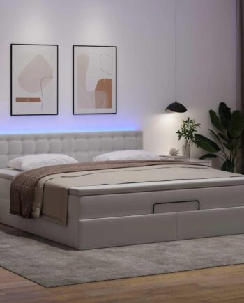 Osmannisk Seng Med Madrasser   Leds 180x200 Kunstlæder Hvid på Afbetaling
