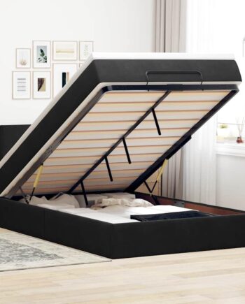 Ottoman Seng Med Madras   Leds 120x190cm Fløjl Sort på Afbetaling