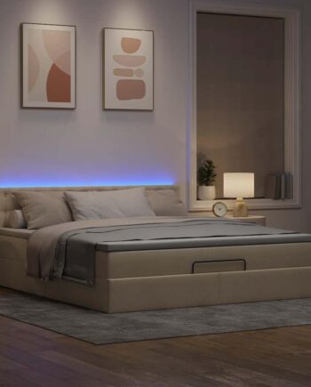 Ottoman Seng Med Madras   Leds 180x200cm Stof Cremefarvet på Afbetaling