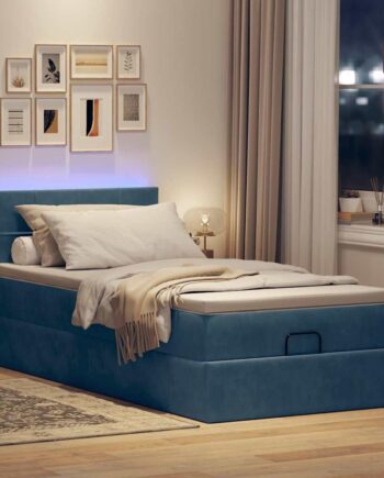 Ottoman Seng Med Madras   Leds 80x200 Fløjl Mørkeblå på Afbetaling