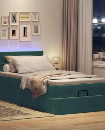 Ottoman Seng Med Madras   Leds 90x200cm Fløjl Mørkegrøn på Afbetaling