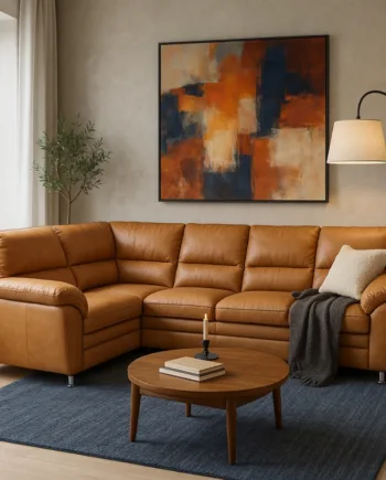 Palma Personers Sofa  Sort Semi Spalt Læder Sort Malet Egetræ på Afbetaling