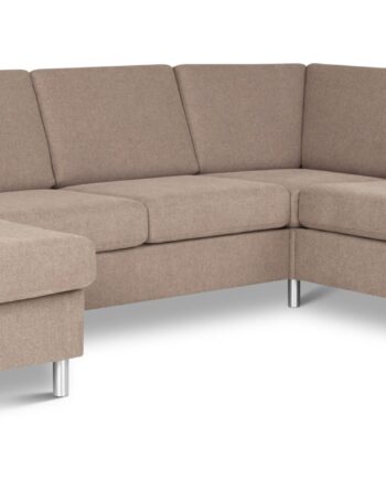 Pan Set 2c3d Sofa Med Chaiselong Antelope Beige Polyester Stof Børstet Aluminium på Afbetaling