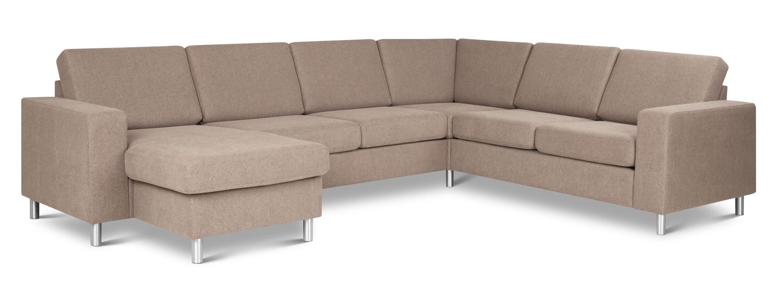 Pan Set 2c3d Sofa Med Chaiselong Antelope Beige Polyester Stof Børstet Aluminium på Afbetaling