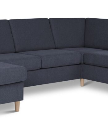Pan Set 2c3d Sofa Med Chaiselong Blå Polyester Stof Natur Træ på Afbetaling