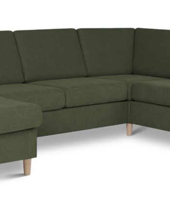 Pan Set 2c3d Sofa Med Chaiselong Vinter Mosgrøn Polyester Stof Natur Træ på Afbetaling