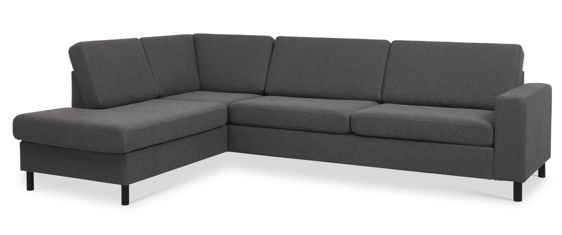 Pan Set Left Sofa Med Chaiselong Antracitgrå Polyester Stof Sort Træ på Afbetaling