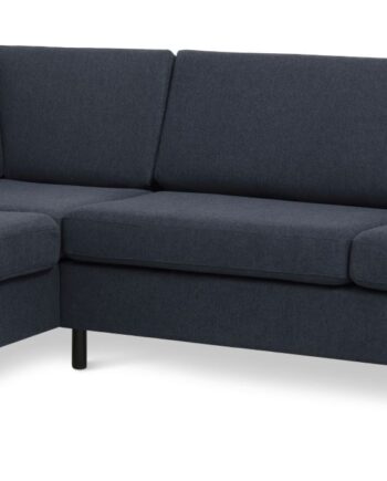 Pan Set Left Sofa Med Chaiselong Blå Polyester Stof Sort Træ på Afbetaling