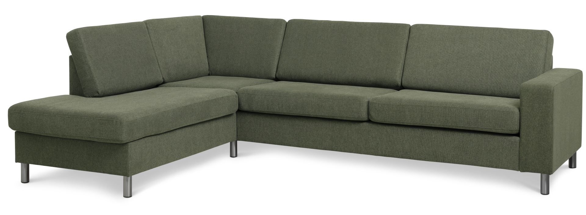 Pan Set Left Sofa Med Chaiselong Vinter Mosgrøn Polyester Stof Børstet Aluminium på Afbetaling