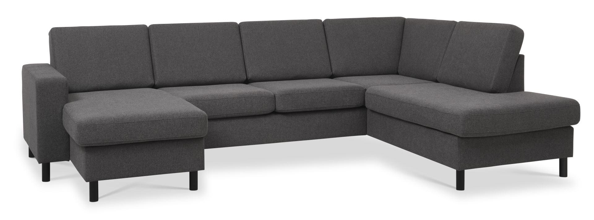 Pan Set Right Sofa Med Chaiselong Antracitgrå Polyester Stof Sort Træ på Afbetaling