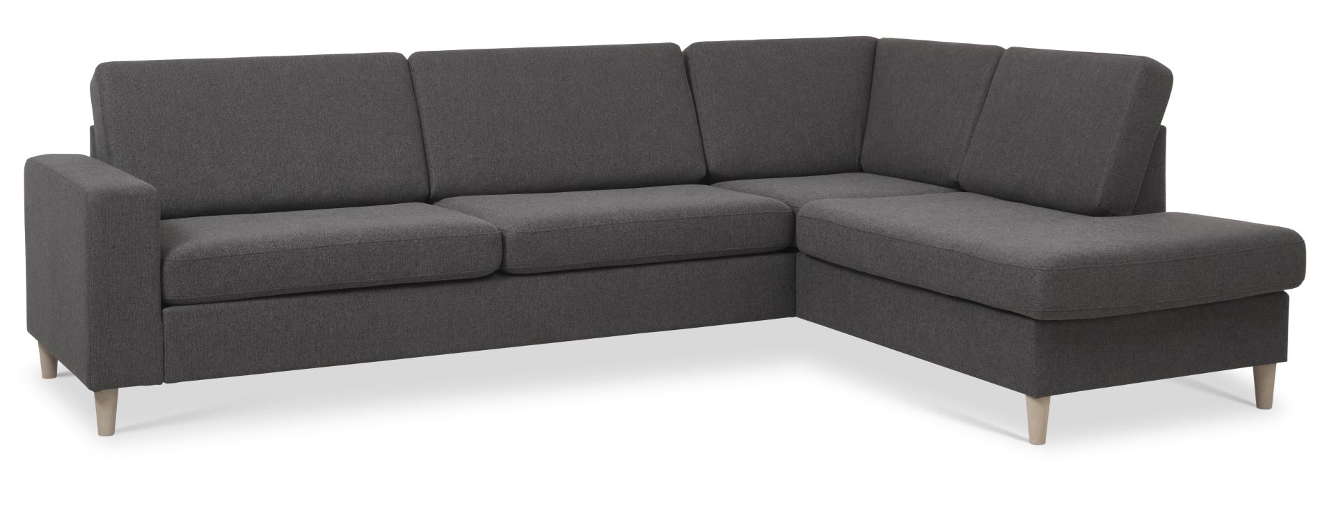 Pan Set Right Sofa Med Chaiselong Antracitgråt Polyester Stof Natur Træ på Afbetaling