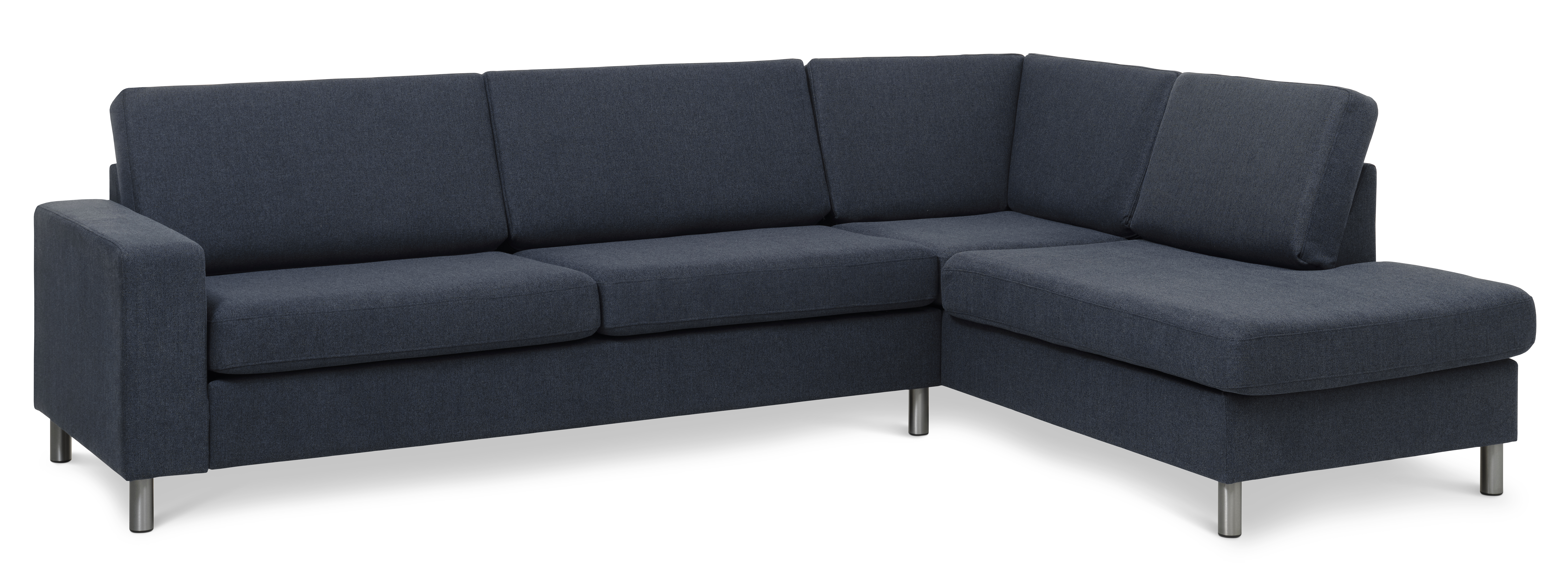 Pan Set Right Sofa Med Chaiselong Blå Polyester Stof Børstet Aluminium på Afbetaling