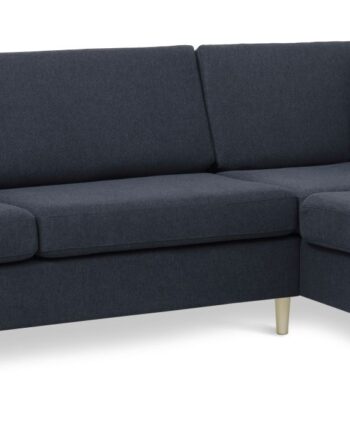 Pan Set Right Sofa Med Chaiselong Blå Polyester Stof Natur Træ på Afbetaling