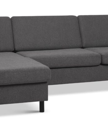 Pan Set Sofa Chaiselong Antracitgrå Polyester Stof Sort Træ på Afbetaling