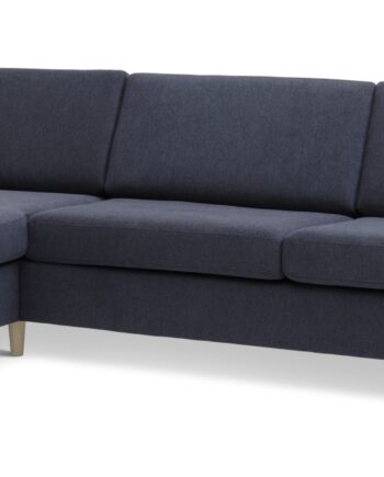 Pan Set Sofa Chaiselong Blå Polyester Stof Natur Træ på Afbetaling