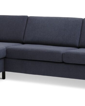 Pan Set Sofa Chaiselong Blå Polyester Stof Sort Træ på Afbetaling